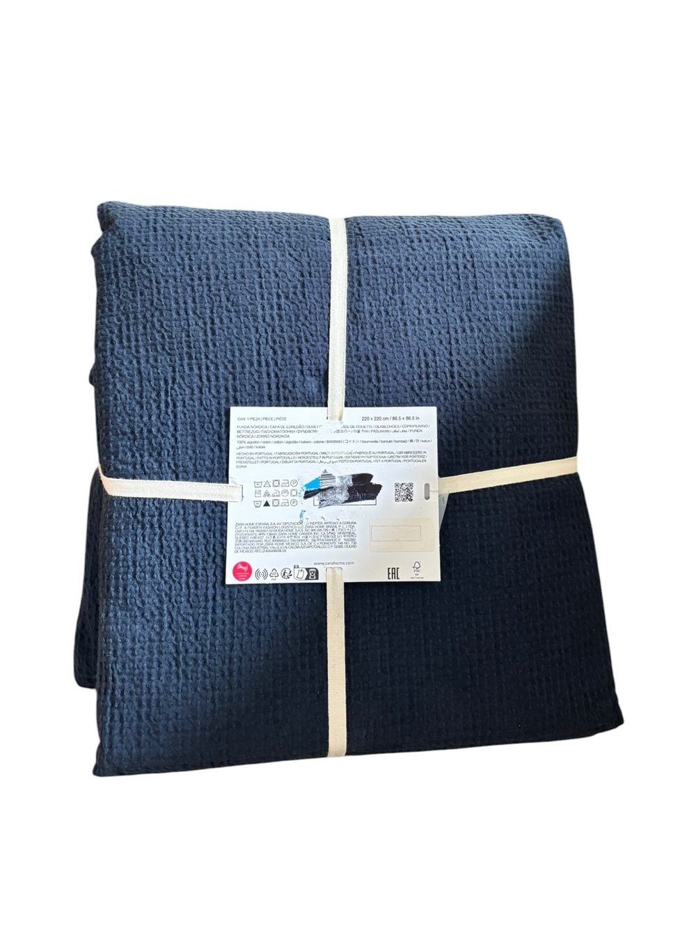 New Zara Home Navy Waffle Cotton Duvet Cover Full/Queen 86.5” x 86.5